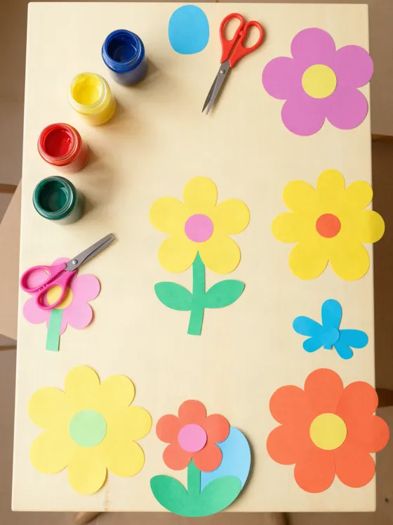 Paper flower crafts and paint jars