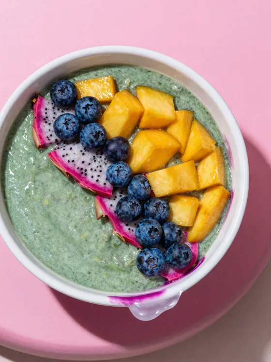 Smoothie bowl with mango and dragon fruit