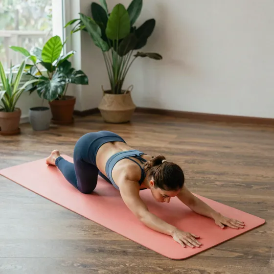 Woman stretching on a yoga mat